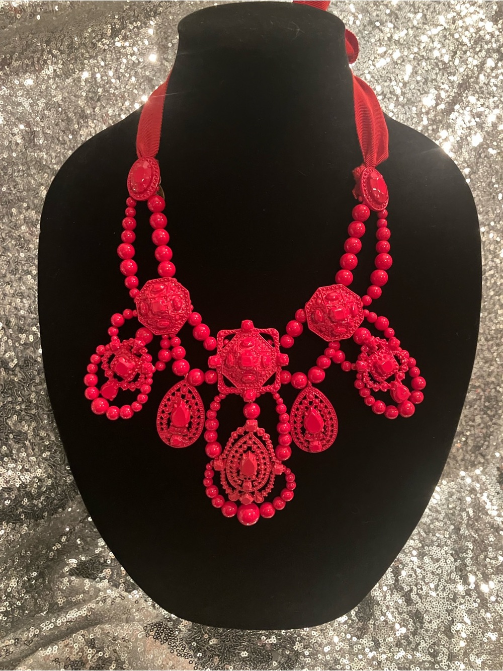 Lanvin x H&M Bold Red Victorian Statement Necklace